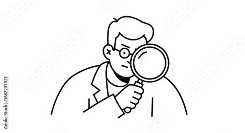 Minimalist line art detective with magnifying glass