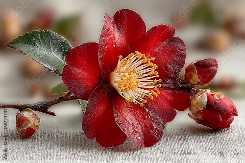 Wallpaper Mural Single red camellia flower detail high resolution picture Torontodigital.ca