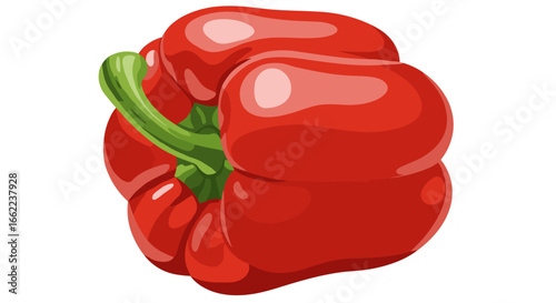 Bright red bell pepper with green stem full of freshness and vivid colors