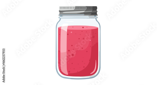 Fresh berry smoothie in a glass jar with metal lid on white background