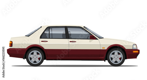 Classic sedan car side view in retro style with two-tone paint