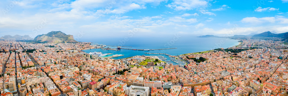 Naklejka premium Palermo city centre aerial panoramic view in Sicily