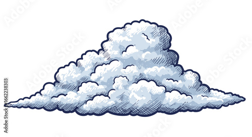 Hand drawn cloud with shaded details and blue outline