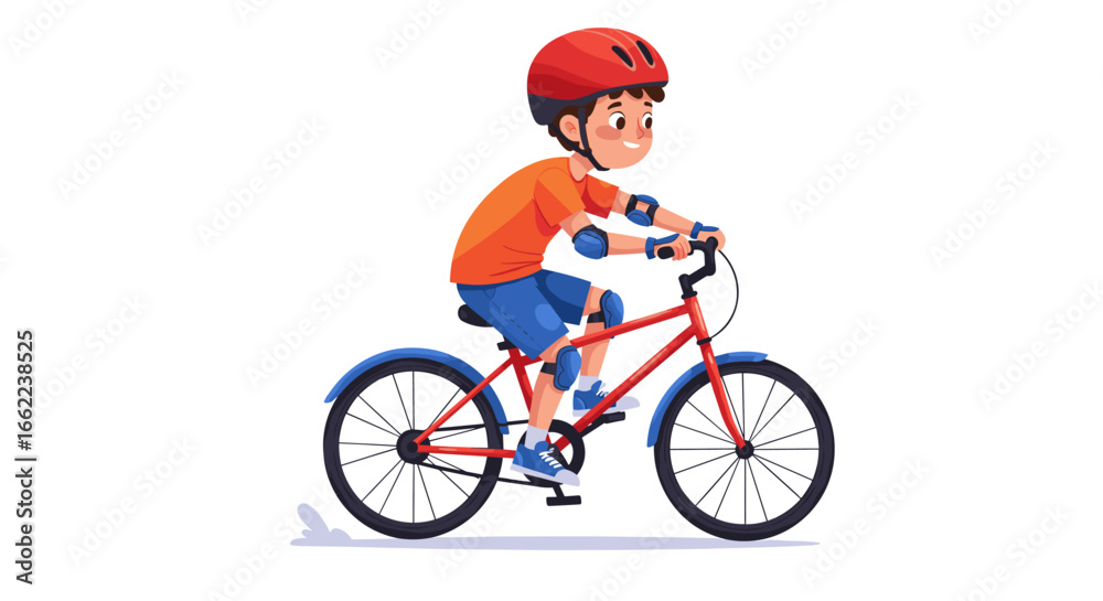 Obraz premium Boy riding bicycle in safety gear