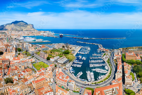 Palermo city port aerial panoramic view in Sicily
