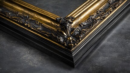 Ornate Gold and Black Picture Frame Corner Detail