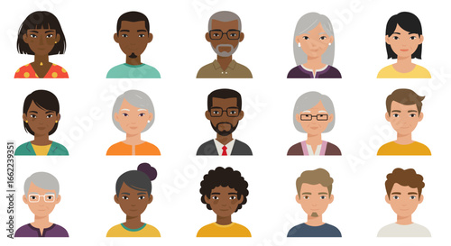 Diverse collection of people portraits in flat style