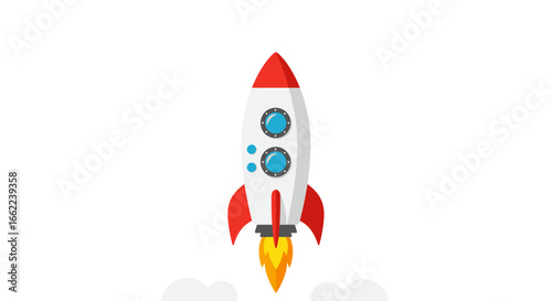 Colorful rocket launch with flat design and cloud background