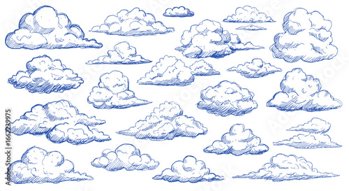 Hand drawn cloud collection in sketch style