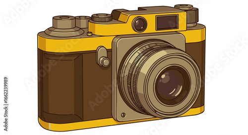 Retro camera in classic design with bold colors and detailed elements