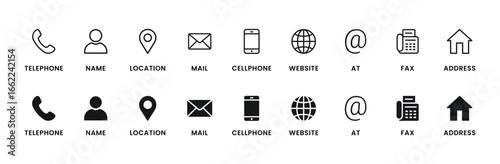 Business card icon set, contact information icon, Vector illustration.