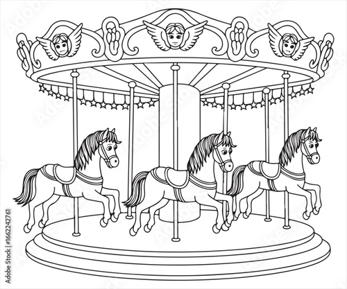 Fun Carousel Ride Featuring Horses and Whimsical Angelic Designs