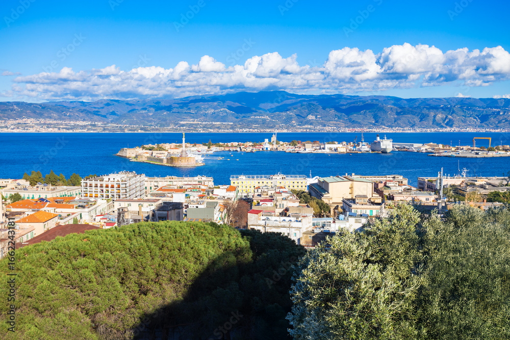 Naklejka premium Messina city centre aerial panoramic view in Sicily