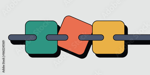 A stylized illustration of a chain with green orange and yellow square links on a light gray background