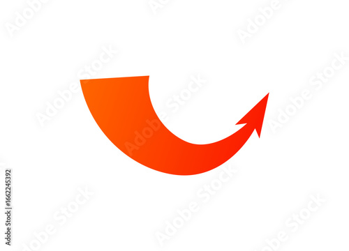 Vibrant orange curved arrow demonstrating dynamic movement and energy for strategic actions.