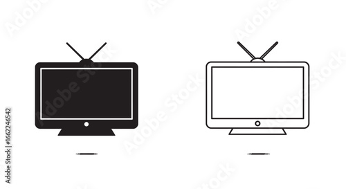 Iconic Television Set: A sleek, minimalistic depiction of a classic television set, perfectly capturing the essence of entertainment and information delivery with its antenna and screen.