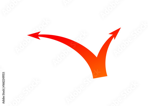 Curved arrow in red and orange gradient showing split path exemplifies attack motion and strategy.