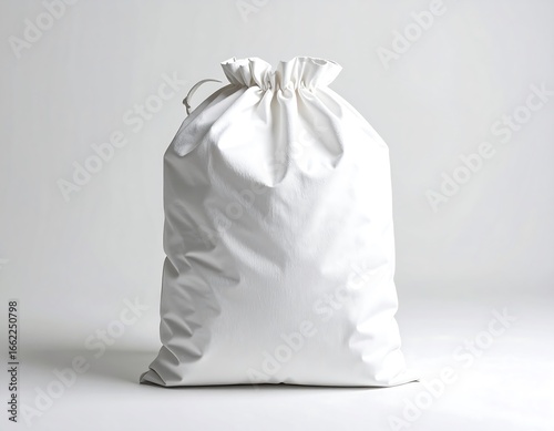 White drawstring bag against plain background