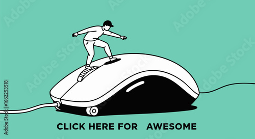 Man Skateboarding on a Computer Mouse