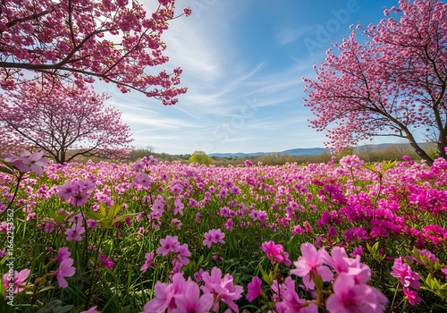 Wallpaper Mural Lush pink flowers field under a bright sky Torontodigital.ca