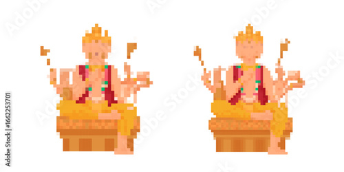 Two pixelated ankh symbols, perfect for retro game design and digital artwork, featuring vibrant yellow tones.