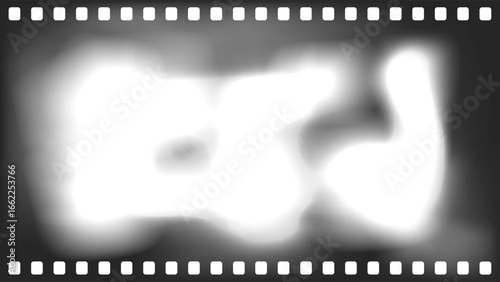 Retro film strip frame with blurred bright light leak and overexposed effect. Vintage cinema film filter for design and background. Vector illustration