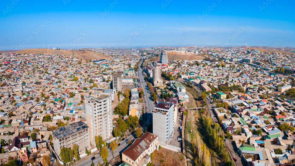 Obraz premium Istaravshan city aerial panoramic view in Tajikistan