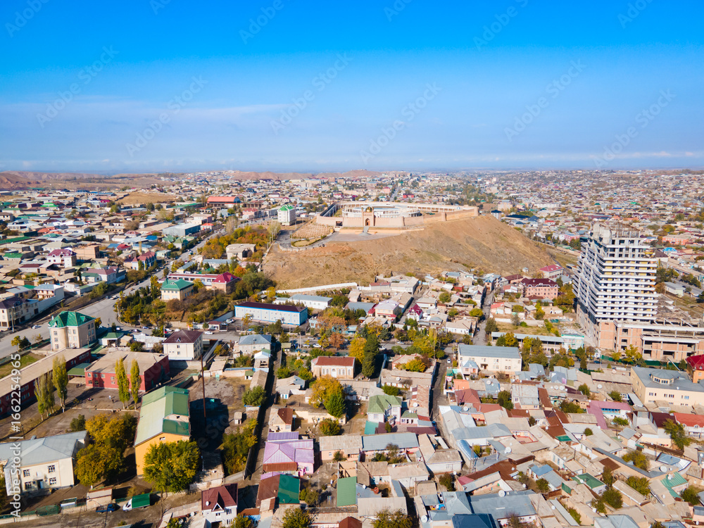 Fototapeta premium Kalai Mug Tepe Fort aerial panoramic view, Tajikistan