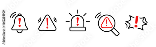 Exclamation marks placed in shapes like circles signal alerts, warnings, and important notifications.
