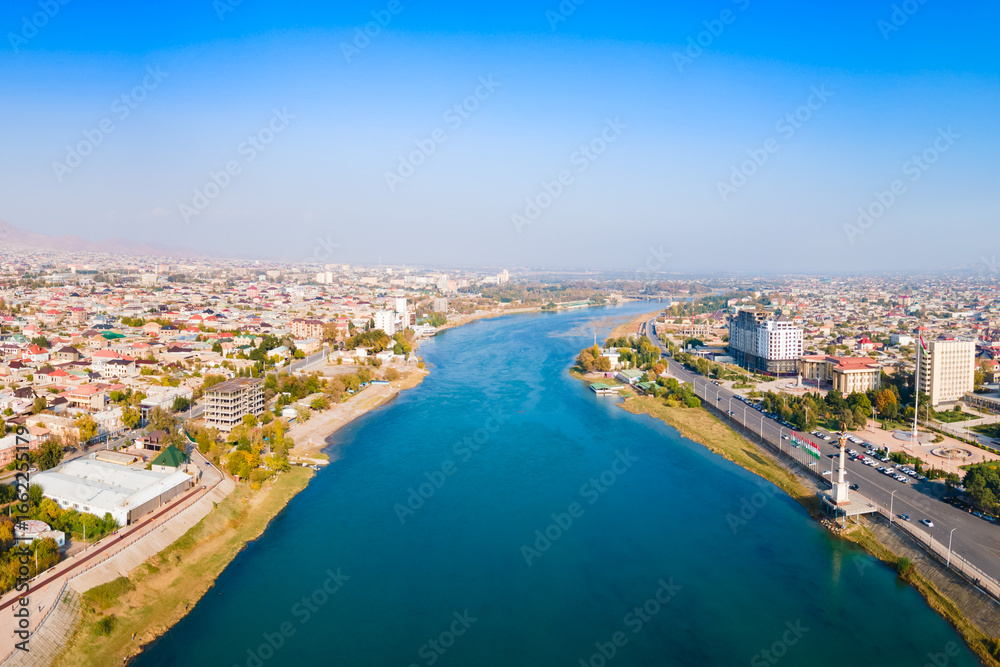 Fototapeta premium Khujand city aerial panoramic view in Tajikistan