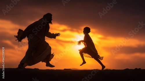 The parable of the Prodigal Son, depicting forgiveness, reconciliation, and unconditional love.