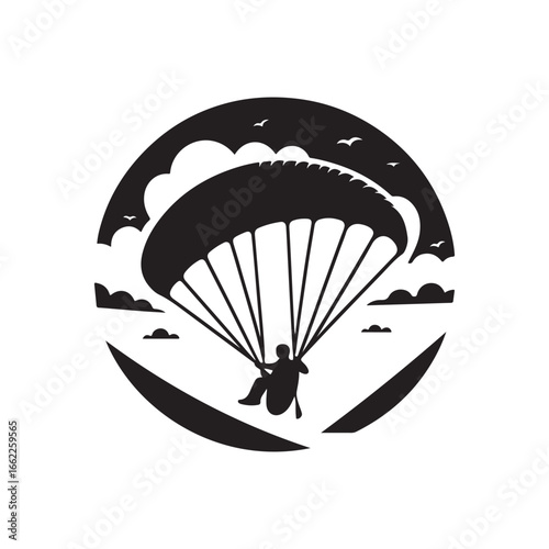 paraglider in sky vector silhouette clip art logo design illustration