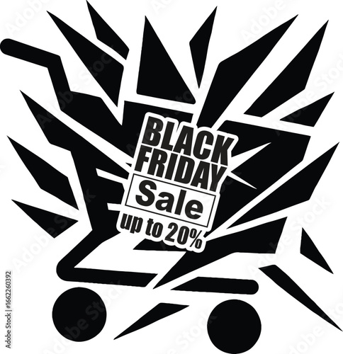 Black Friday Sale Shopping Cart Icon with Discount Offer