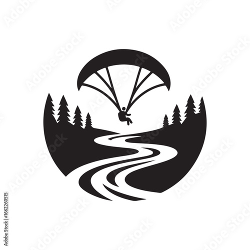paraglider in sky vector silhouette clip art logo design illustration