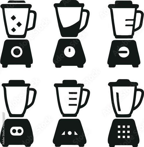 Six Different Black Silhouettes of Kitchen Blenders kitchen appliance food processor