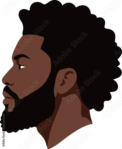 Illustration of a man's profile with afro and beard on transparent background