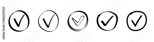 A set of five sketch style checkbox icons with hand-drawn appearances featuring check marks.