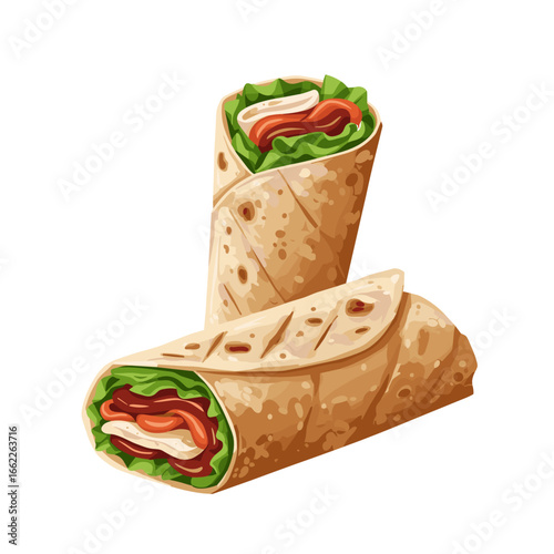 "Aesthetic vector illustration of shawarma with clean lines and flat colors on transparent background - perfect choice for packaging design and food marketing"