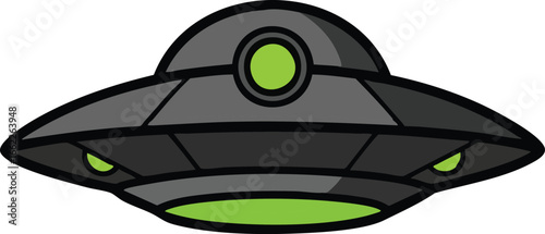 Cartoon UFO Spaceship Vector Illustration – Alien Flying Saucer Icon Isolated on White