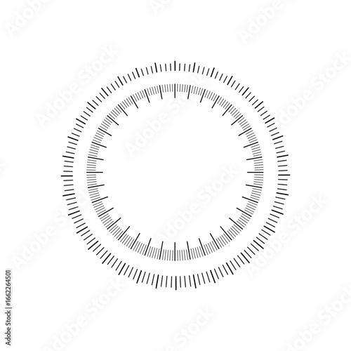 Circular scale featuring radial tick marks and numeric indicators for accurate measurement analysis.