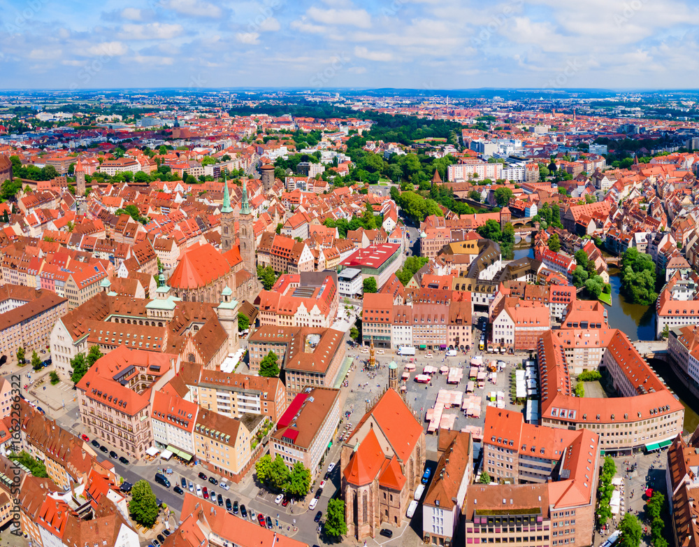 Obraz premium Nuremberg old town aerial panoramic view