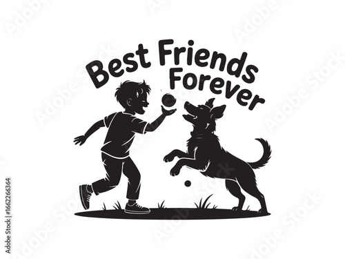 Silhouette of Man Walking Dog with Best Friends Forever Text