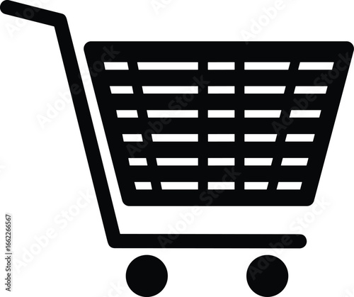 Empty shopping cart silhouette, retail trolley vector, online store icon, e-commerce design, black basket illustration for digital business and shop