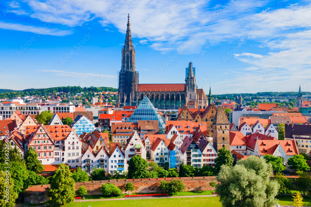 Obraz premium Ulm Minster Church aerial panoramic view, Germany