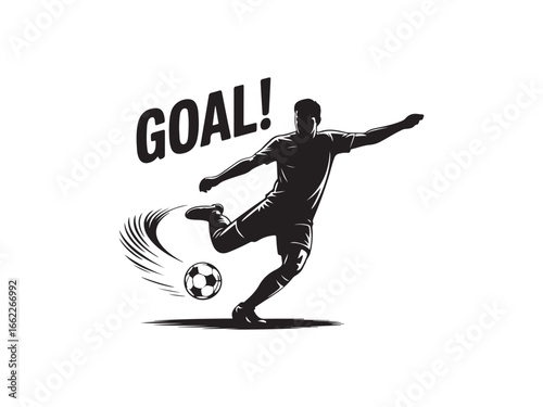 Silhouette Soccer Player Kicking Ball Vector Illustration