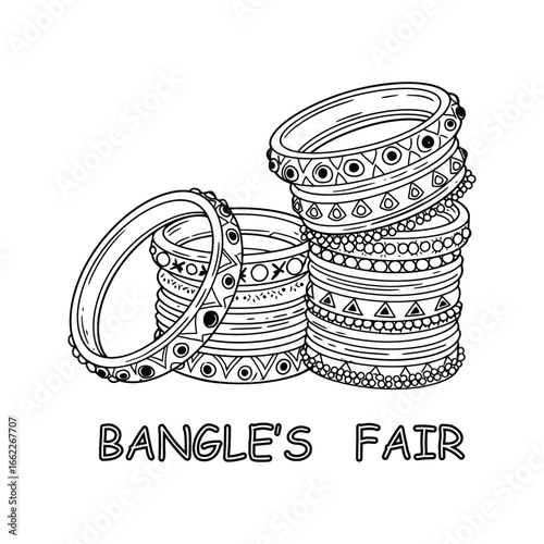 Stack of Ornate Bangles Bangle Fair  HandDrawn Illustration Indian Jewelry Ethnic Accessory