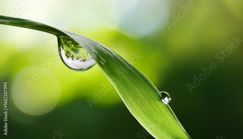 water drop on green leaf reflecting nature s beauty and serenity