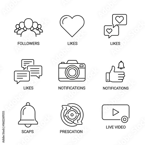 Social Media Icons Set with Descriptions.