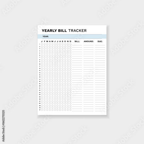 Form for tracking yearly bill payments helps organize financial commitments and manage due dates.