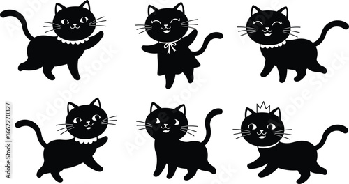 Cute black cat vector illustration, cartoon kitten silhouettes, playful cat design for kids, animal clipart, Halloween cat artwork, adorable kitty